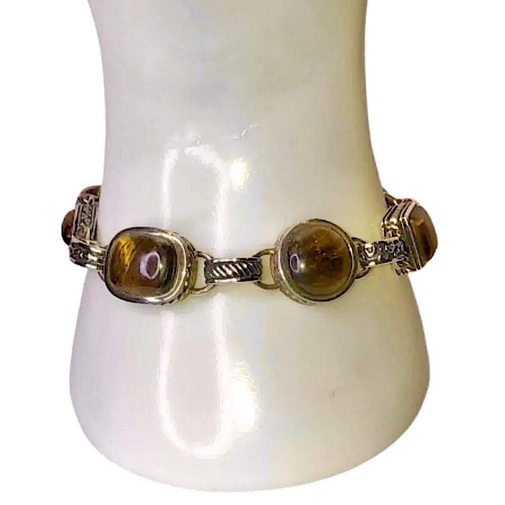 BARSE Sterling Silver Tigers Eyes Cabochon Toggle Bracelet